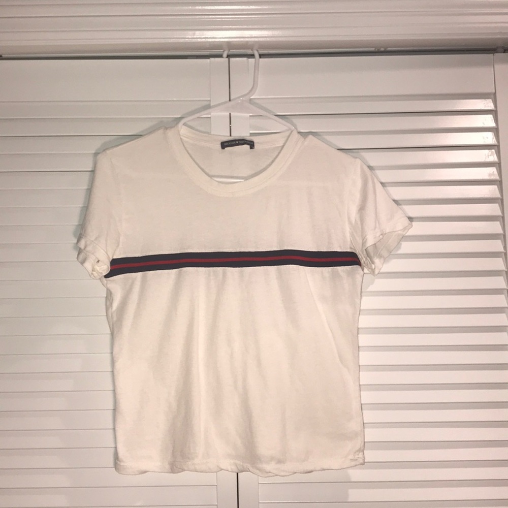Brandy Melville White, Navy and Red Striped Tee